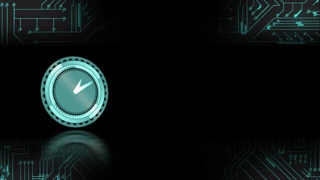Animation of clock ticking and data processing over circuit board
