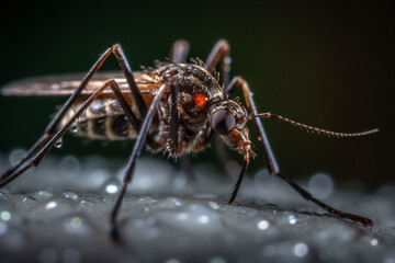 closeup of a nasty insect mosquito sitting on her hand and drinks the blood of the pierced skin The concept of harmful parasites, malaria Generative AI
