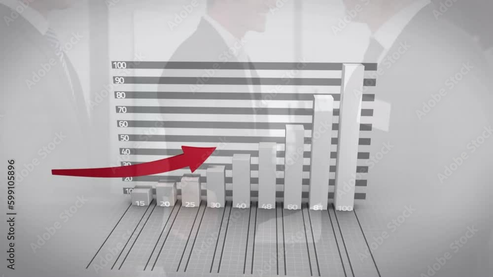 Poster animation of data processing over caucasian businessmen smiling