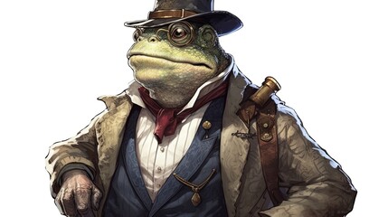 unpredictable businessman toad, digital art illustration, Generative AI