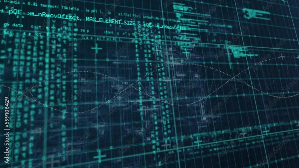 Poster animation of dna helix over computer programming language against abstract background
