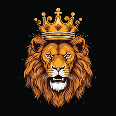 Colorful angry tiger king wearing crown for t-shirt design wallpaper and tattoo concept vector illustration