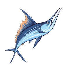 Vector illustration of blue marlin sword fish jump from water outdoor fishing sport logo design