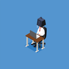 Businessman heavy iron on with his head isometric 3d vector illustration concept for banner, website, illustration, landing page, flyer, etc.