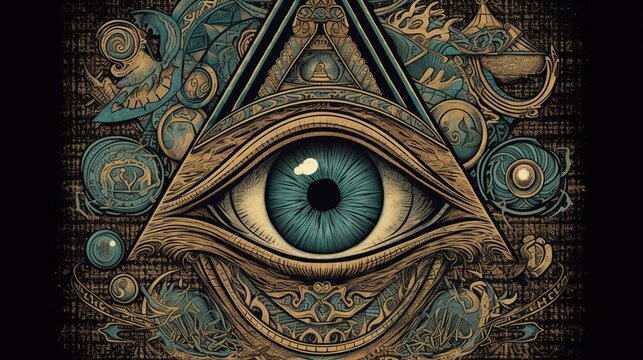 mystical and esoteric eye symbol, digital art illustration, Generative AI