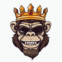 Vector illustration of cool gorilla monkey king smile wearing crown and glasses © stylusstudio