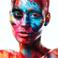 There is magic in creativity. an attractive young woman posing alone in the studio with paint on...