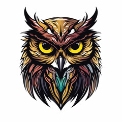 Colorful owl head cartoon vector illustration for t-shirt design wallpaper and tattoo