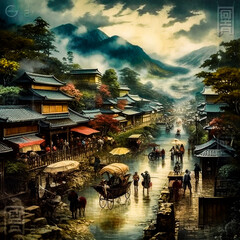 日本の明治時代の風景　Scenery of the Meiji era in Japan　|　Generative AI