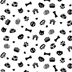 Black pet icons pattern. Dog and cat related seamless pattern. Animal flat vector illustrations
