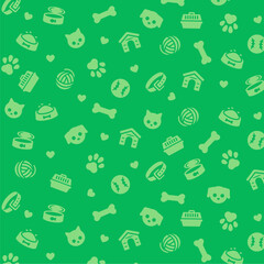 Green pet icons pattern. Dog and cat related seamless pattern. Animal flat vector illustrations