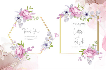 beautiful watercolor floral frame with rose,  anemone  and lily flower