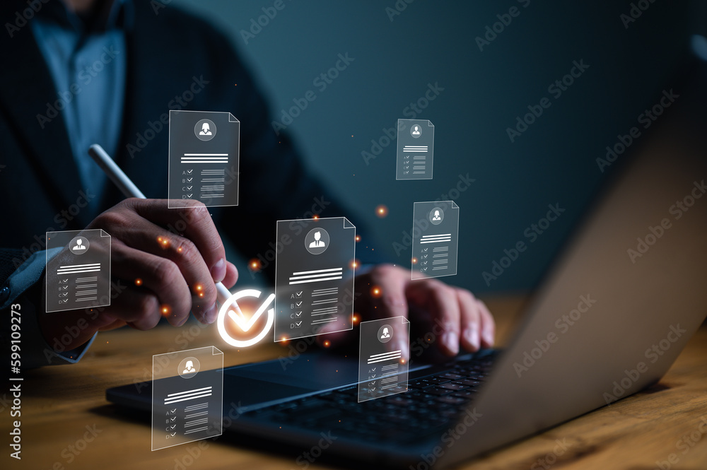 Poster Customer Relationship Management, Businessman use tools with global structure customer network technology, Data exchanges development. Customer service, social media. Digital marketing online.