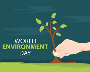illustration vector graphic of a hand plants a plant in the ground, perfect for international day, world environment day, celebrate, greeting card, etc.