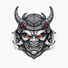 Japanese kabuki oni mask traditional samurai devil head mask Vector illustration