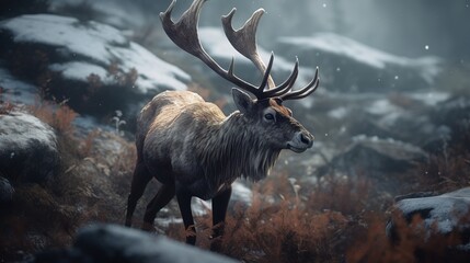 wild reindeer, digital art illustration, Generative AI