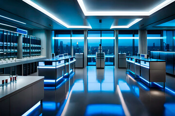 The dramatic lighting in the pharmaceutical laboratory highlighted the intricate details of the bioreactors, showcasing their advanced technology.