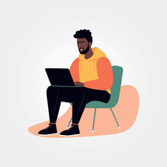 modern man working on laptop, vector illustration