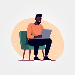 vector illustration, modern man working on laptop