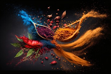 different seasonings, different colors and flavors, Generative AI, spices, herbs, seasoning, flavoring, cooking, cuisine - obrazy, fototapety, plakaty