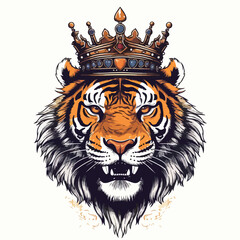 Colorful angry tiger king wearing crown for t-shirt design wallpaper and tattoo concept vector illustration