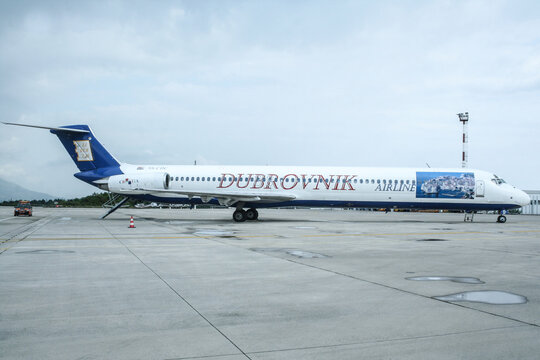 DUBROVNIK, CROATIA - APRIL 27 - 2007: MD82 from Dubrovnik Airlines on the apron of Dubrovnik airport. the company was a charter airline from Croatia, which went bankrupt in 2009