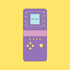 Retro electronic toy tetris from the 80s, 90s production. Handheld game console. Vector retro colorful illustration 