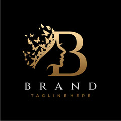 Letter B Beauty Butterfly Crown Logo Design