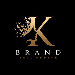 Letter K Beauty Butterfly Crown Logo Design