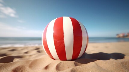 Obraz premium Classic Red and White Inflatable beach Ball made with Generative AI