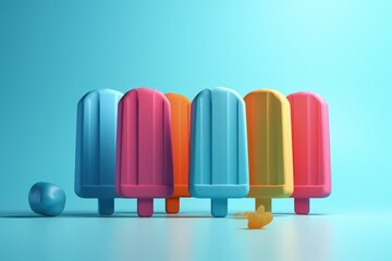 Fototapeta premium Colorful popsicles on blue background, digital illustration. Generative AI