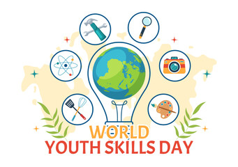 World Youth Skills Day Vector Illustration of People with Skill for Various Employment and Entrepreneurship in Flat Cartoon Hand Drawn Templates