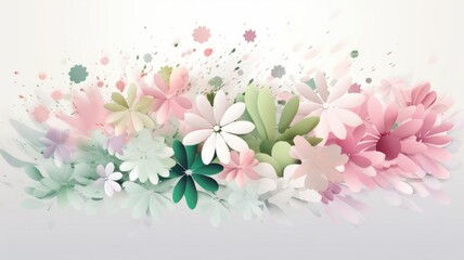 ピンクとグリーンの抽象的な花柄の背景：AI作品
