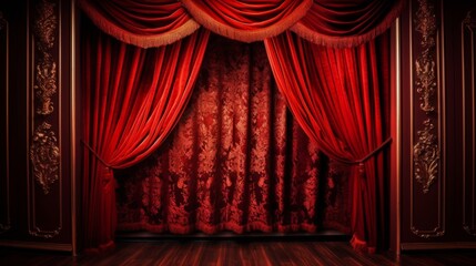 豪華な演劇の舞台とカーテン：AI作品
