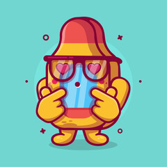 kawaii digital thermometer character mascot with love sign hand gesture isolated cartoon in flat style design