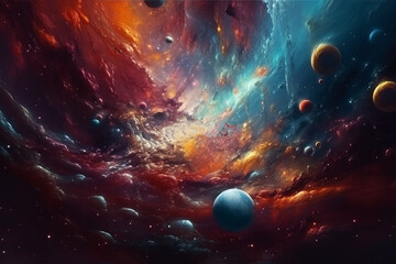 Obraz na płótnie Canvas Abstract illustration of Planets on Space. Generative ai