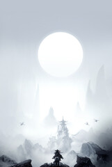 Chinese Style Kuaiyi Jianghu Martial Arts Ink Painting Background