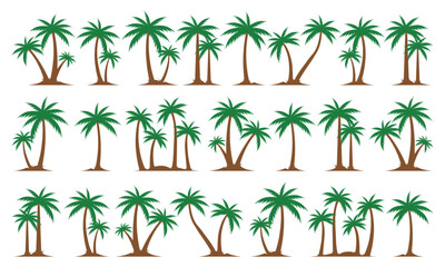 Obraz premium Palm Trees Set Isolated On White Background. Palm Silhouettes. Design Of Palm Trees For Posters, Banners And Promotional Items. Vector Illustration. Palm Icon On White Background