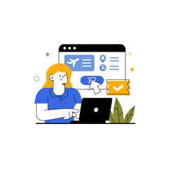 Travel Illustration Set Traveling Vacation Holiday Hotel Transportation Trip Tourist Tour Airport Station Beach Jeep Packing Suitcase Booking Ticket Customer Review Camper Van Flight Departure Arrival