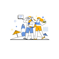 Travel Illustration Set Traveling Vacation Holiday Hotel Transportation Trip Tourist Tour Airport Station Beach Jeep Packing Suitcase Booking Ticket Customer Review Camper Van Flight Departure Arrival