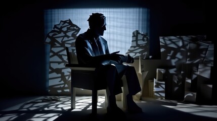 Obraz na płótnie Canvas The Weight of Depression: A Frustrated Businessman Crushed by Origami and Stress, generative ai