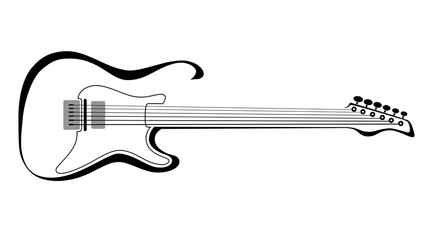 Black and white electric guitar line-art illustration. Has an alpha channel. Music logo - obrazy, fototapety, plakaty