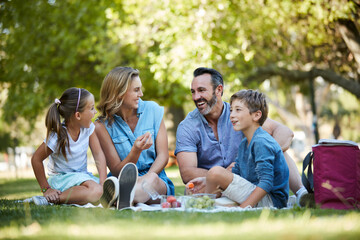 Weekends were made for picnics in the park. a happy young family enjoying a picnic in the park.