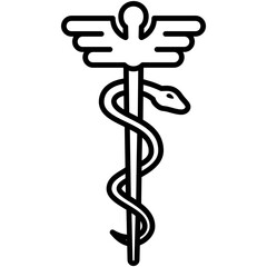 caduceus rod icon. asclepius snake symbol. line icon vector stock