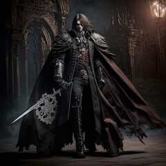 Fototapeta premium Vampire knight guarding Dracula's castle｜Generative AI