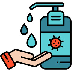 Antibacterial Icon. Coronavirus Hand Wash Bottle Symbol. Line Filled Icon Vector Stock
