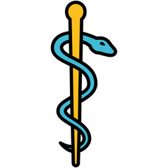 Asclepius Icon. Rod Caduceus Symbol. Line Filled Icon Vector Stock