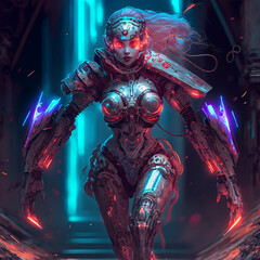 Woman knight of the future with full body mechanization｜Generative AI