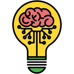 Conceptual Icon. Chip Brain Inside Bulb Symbol. Line Filled Icon Vector Stock