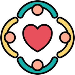 Community Icon. Teamwork Care Support Symbol. Line Filled Icon Vector Stock